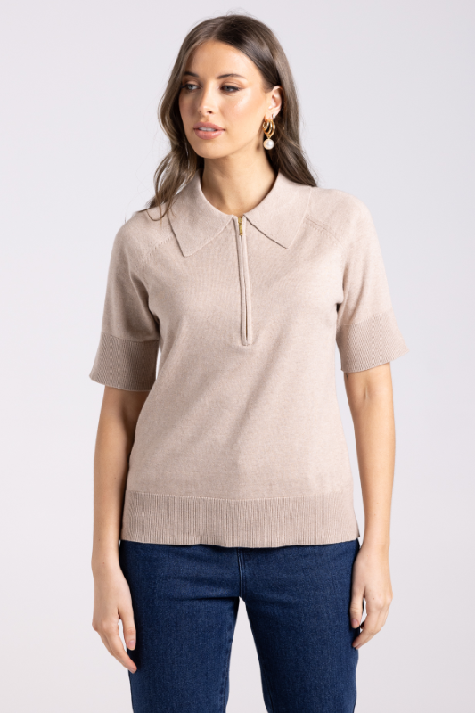 Two T's Zip Knit Polo | Biscotti