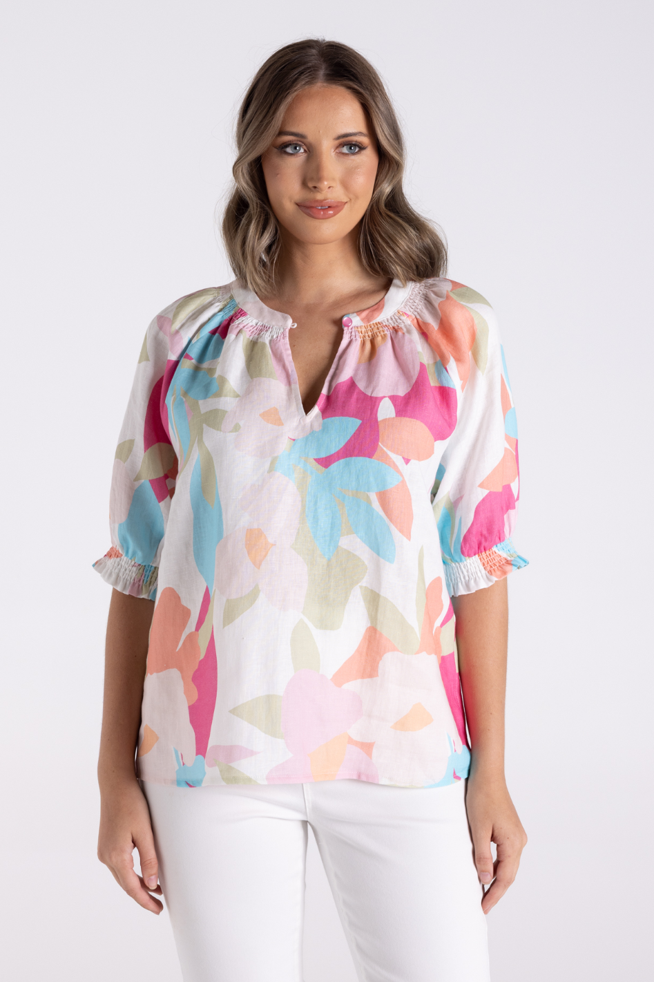 Two T's Anna Print Keyhole Top