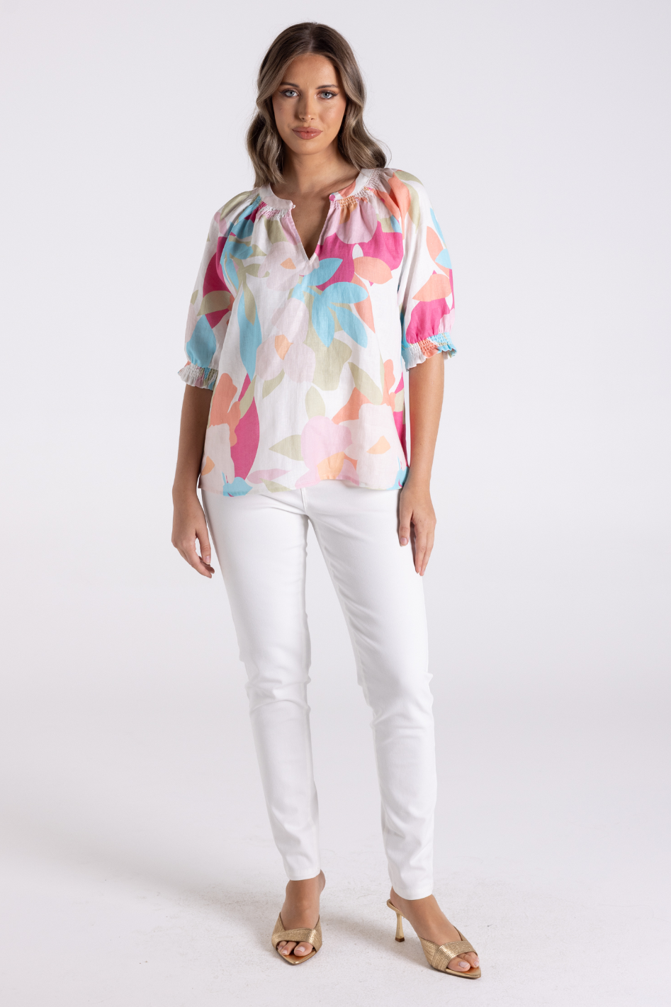 Two T's Anna Print Keyhole Top