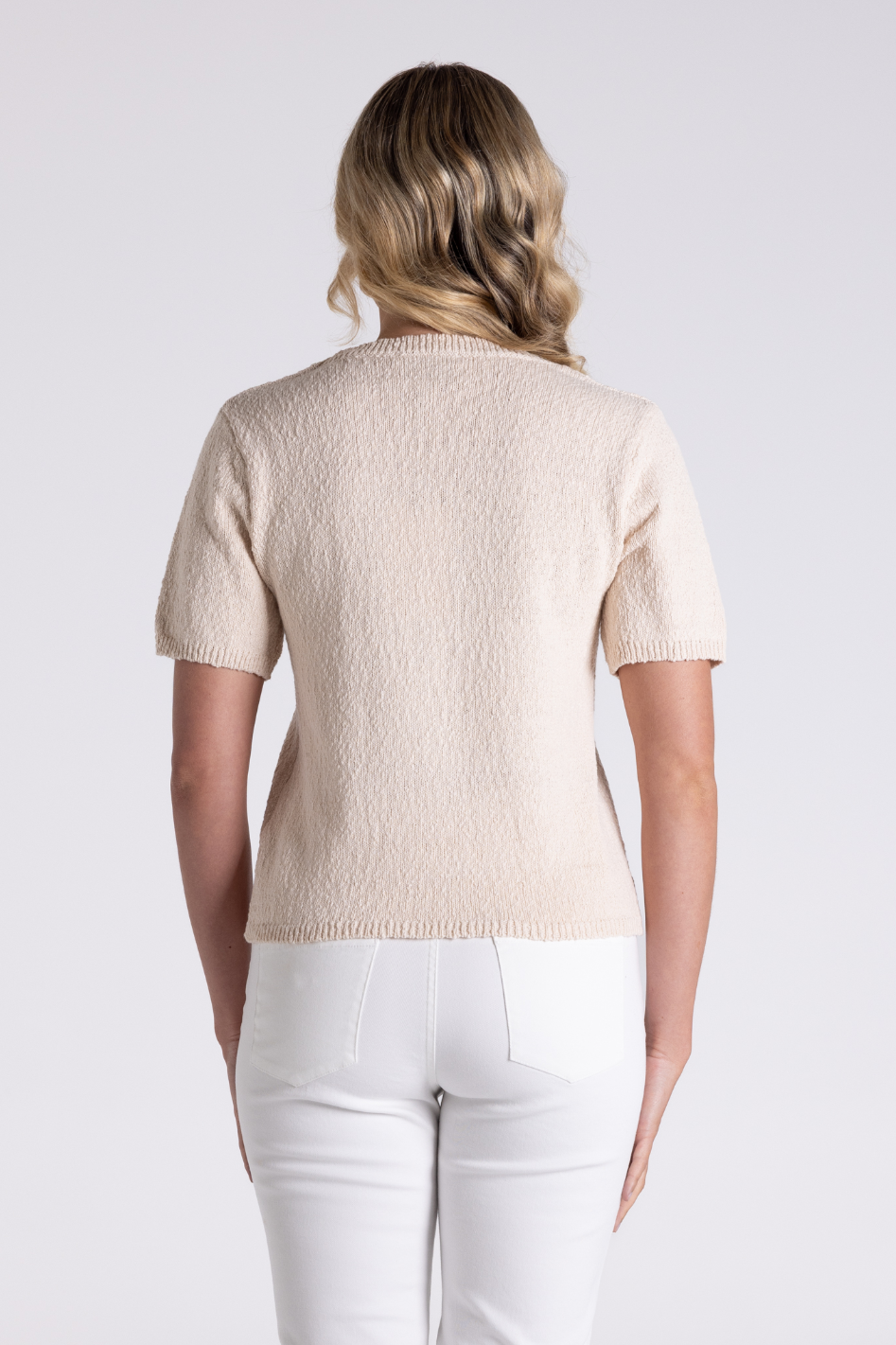 Two T's Boucle Knitted Top in Natural 