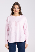 Load image into Gallery viewer, Two T&#39;s Crew Long Sleeve Logo Sequin Top | Soft Pink
