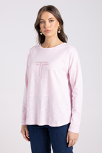 Load image into Gallery viewer, Two T&#39;s Crew Long Sleeve Logo Sequin Top | Soft Pink
