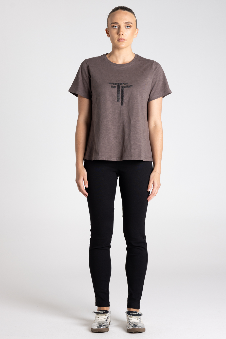 Two T's Crew Neck T-Shirt with Sequin Logo | Slate | 3349