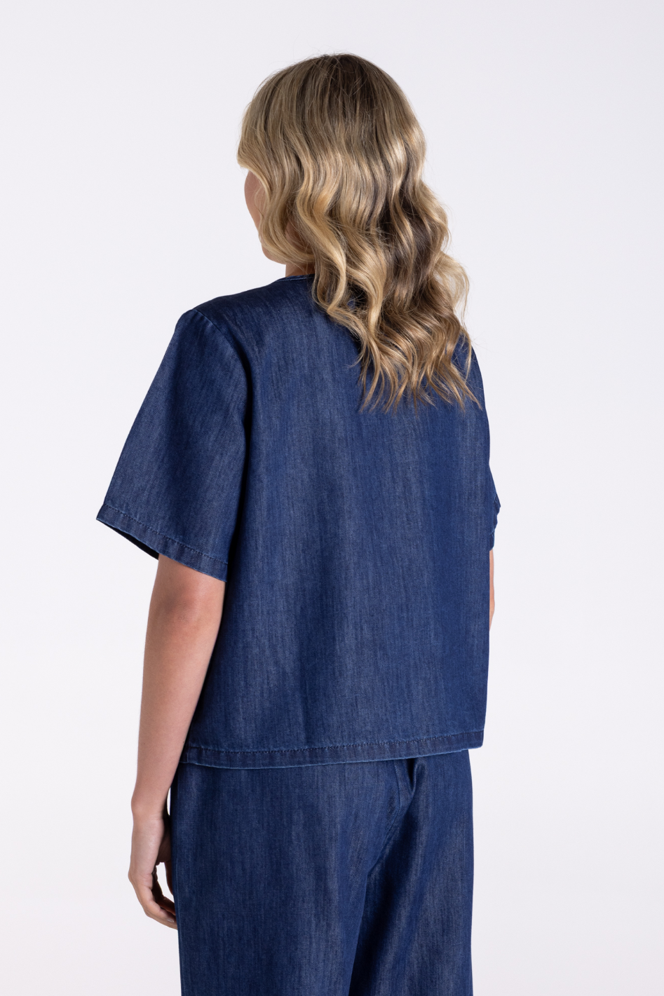 Two T's Denim Short Sleeve Top | Dark Denim | 3193