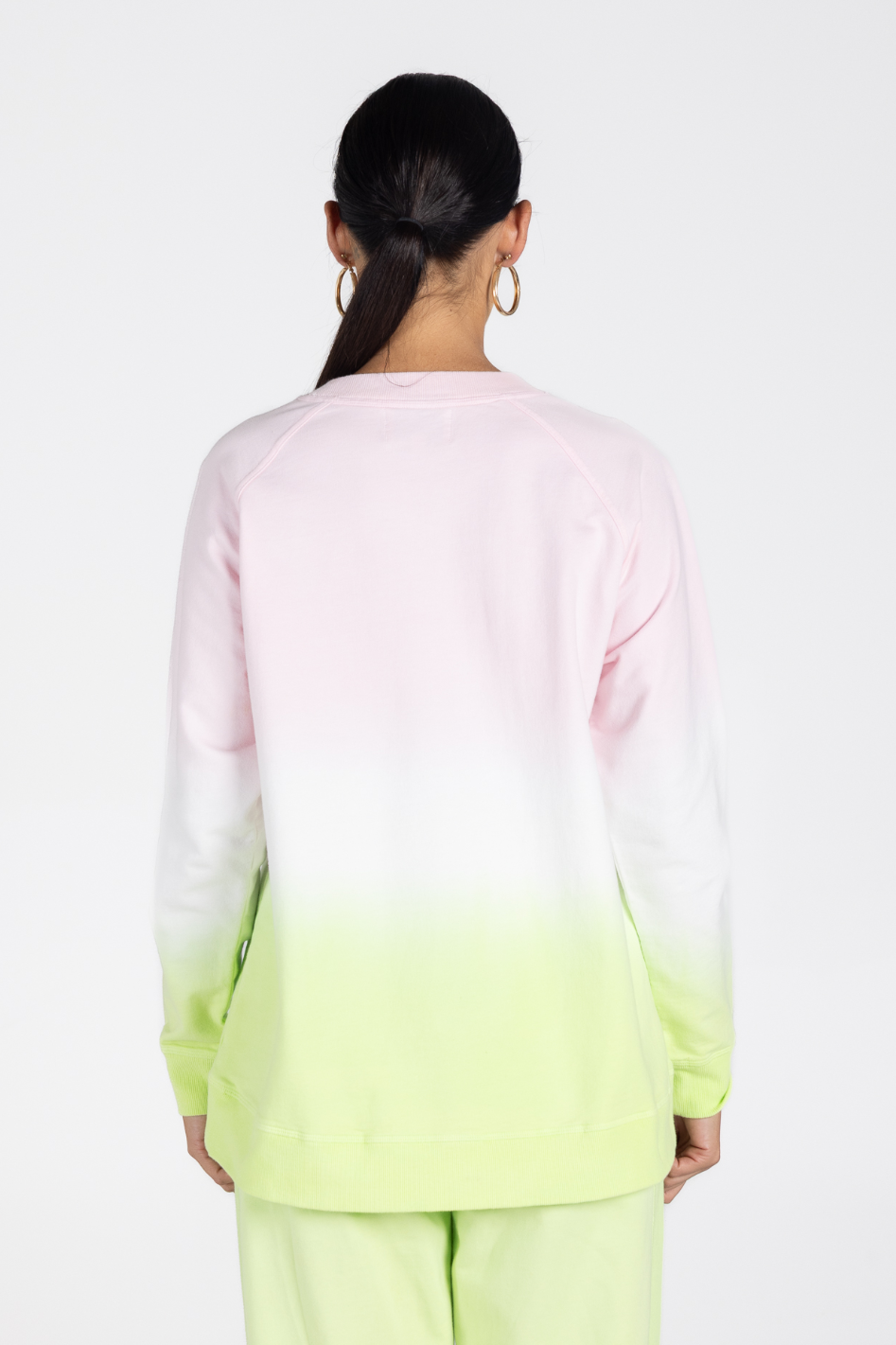 Two T's Dip Dyed Sweater with Embroidered Logo in Pink/White/Lime
