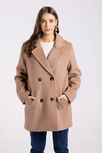 Two T's Doubled Breasted Pea Coat | Camel
