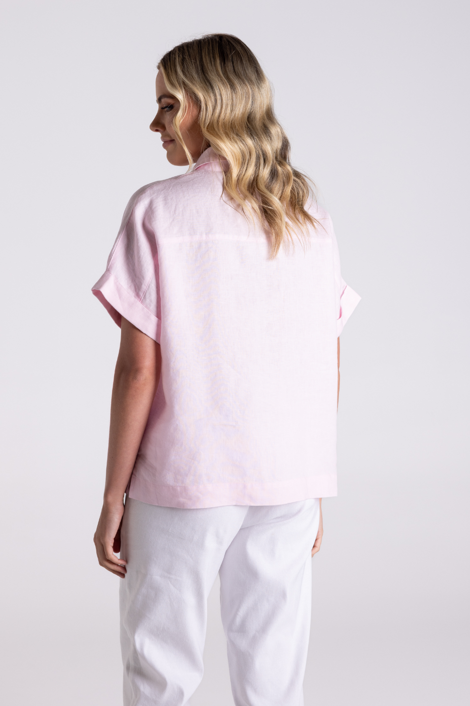 Two T's Dropped Shoulder Over-Sized Linen Shirt in Pink
