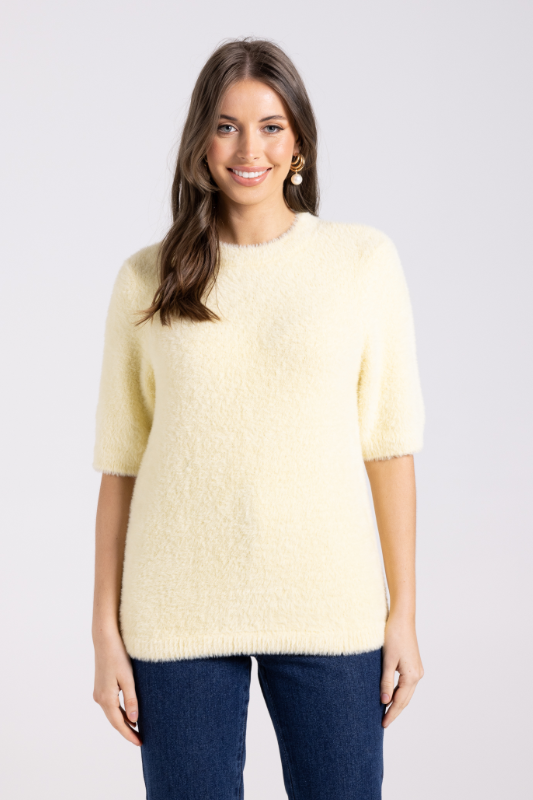 Two T's Fluffy Short Sleeve Crew Knit | Sunshine