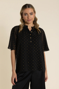 Two T's Georgette Top with Gold Lurex | Black