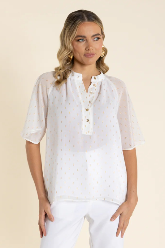 Two T's Georgette Top with Gold Lurex in White