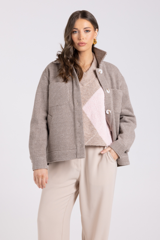 Two T's Houndstooth Shacket | Espresso Check