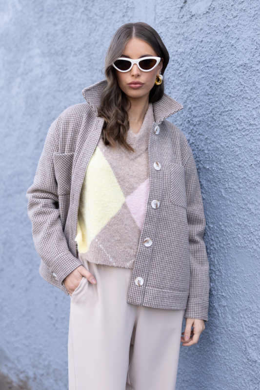 Two T's Houndstooth Shacket | Espresso Check