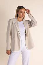 Load image into Gallery viewer, Two T&#39;s Linen Mix Blazer with Contrast Trim in Natural and White
