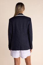 Load image into Gallery viewer, Two T&#39;s Linen Mix Blazer with Contrast Trim in Navy and White
