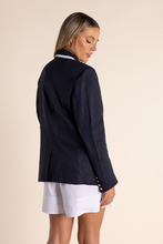 Load image into Gallery viewer, Two T&#39;s Linen Mix Blazer with Contrast Trim in Navy and White
