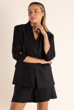 Load image into Gallery viewer, Two T&#39;s Linen Mix Blazer with Tab Sleeve in Black
