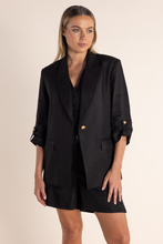 Load image into Gallery viewer, Two T&#39;s Linen Mix Blazer with Tab Sleeve in Black
