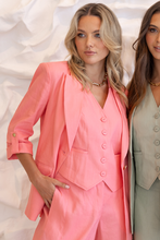 Load image into Gallery viewer, Two T&#39;s Linen Mix Blazer with Tab Sleeve in Coral
