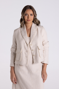 Two T's Crop Tweed Linen Jacket with Fringe | Linen Tweed | 3177