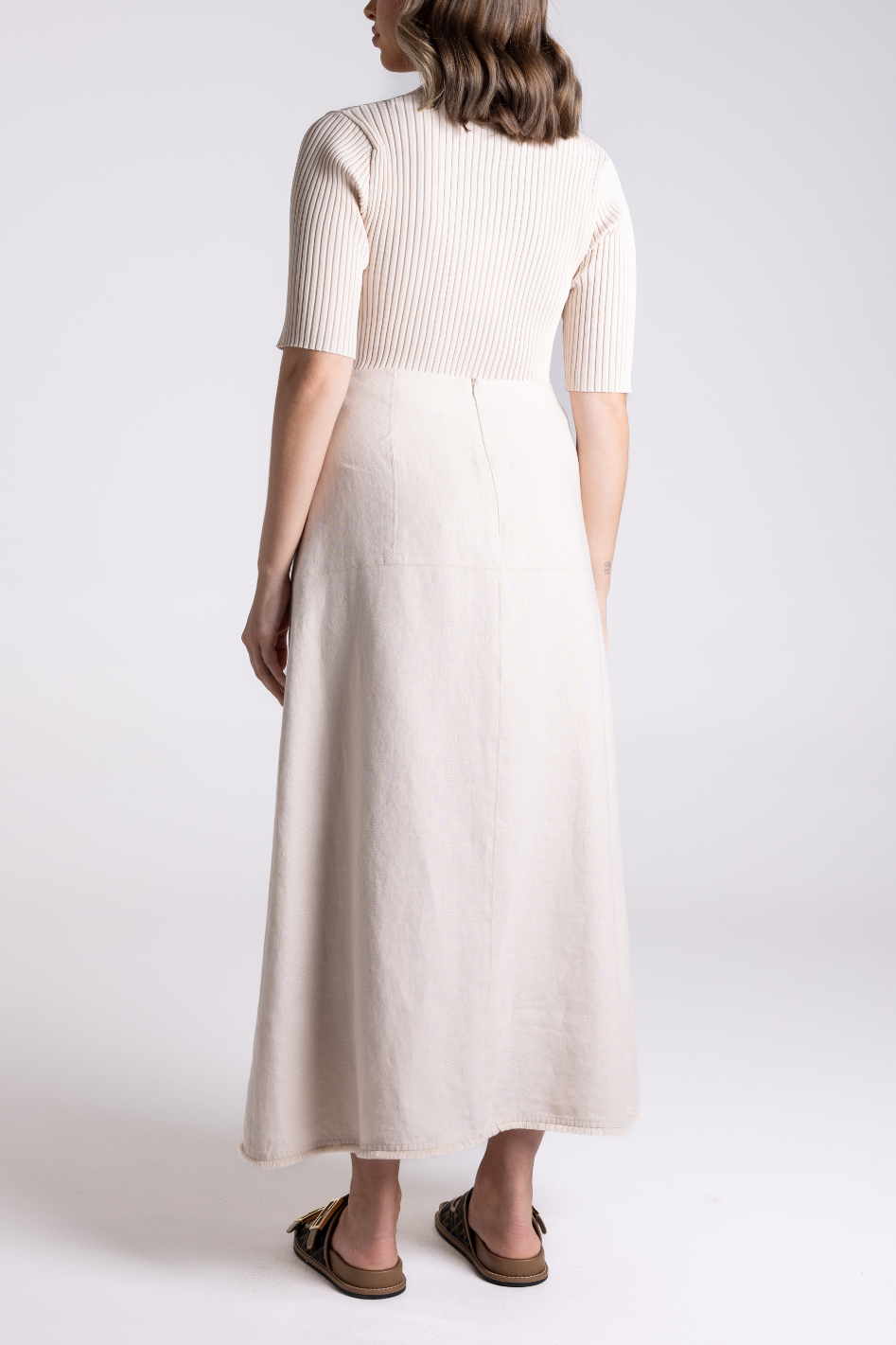 Two T's Linen Tweed Midi Skirt with Fringe | Natural | 3178