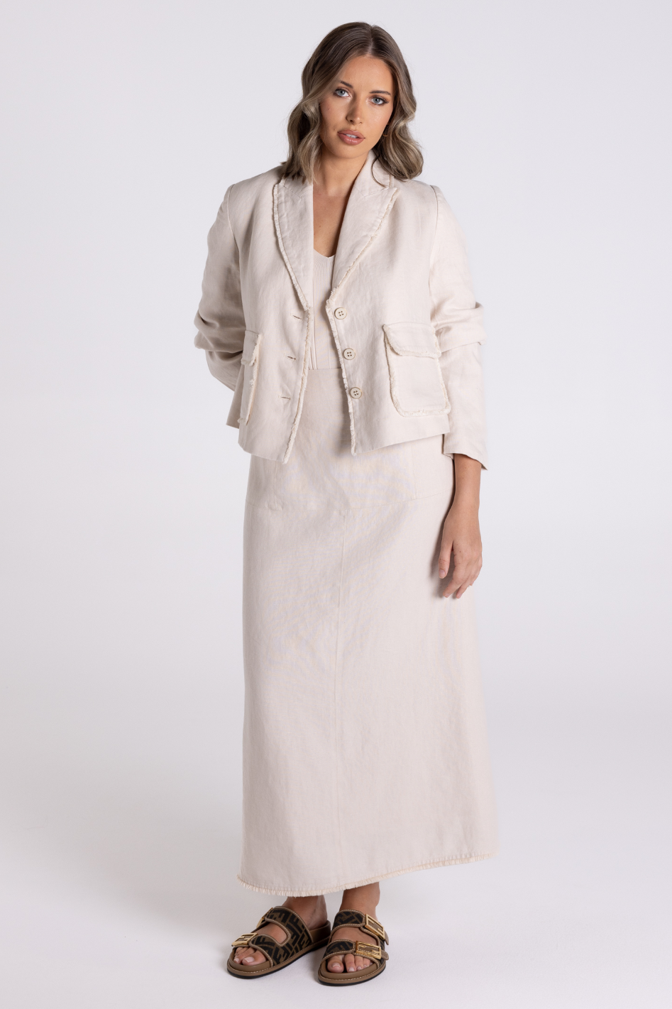 Two T's Crop Tweed Linen Jacket with Fringe | Linen Tweed | 3177