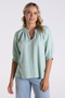 Two T's Linen Viscose Stripe Top | Fern/White | 3186