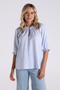 Two T's Linen Viscose Stripe Top | Ice Blue/White | 3186