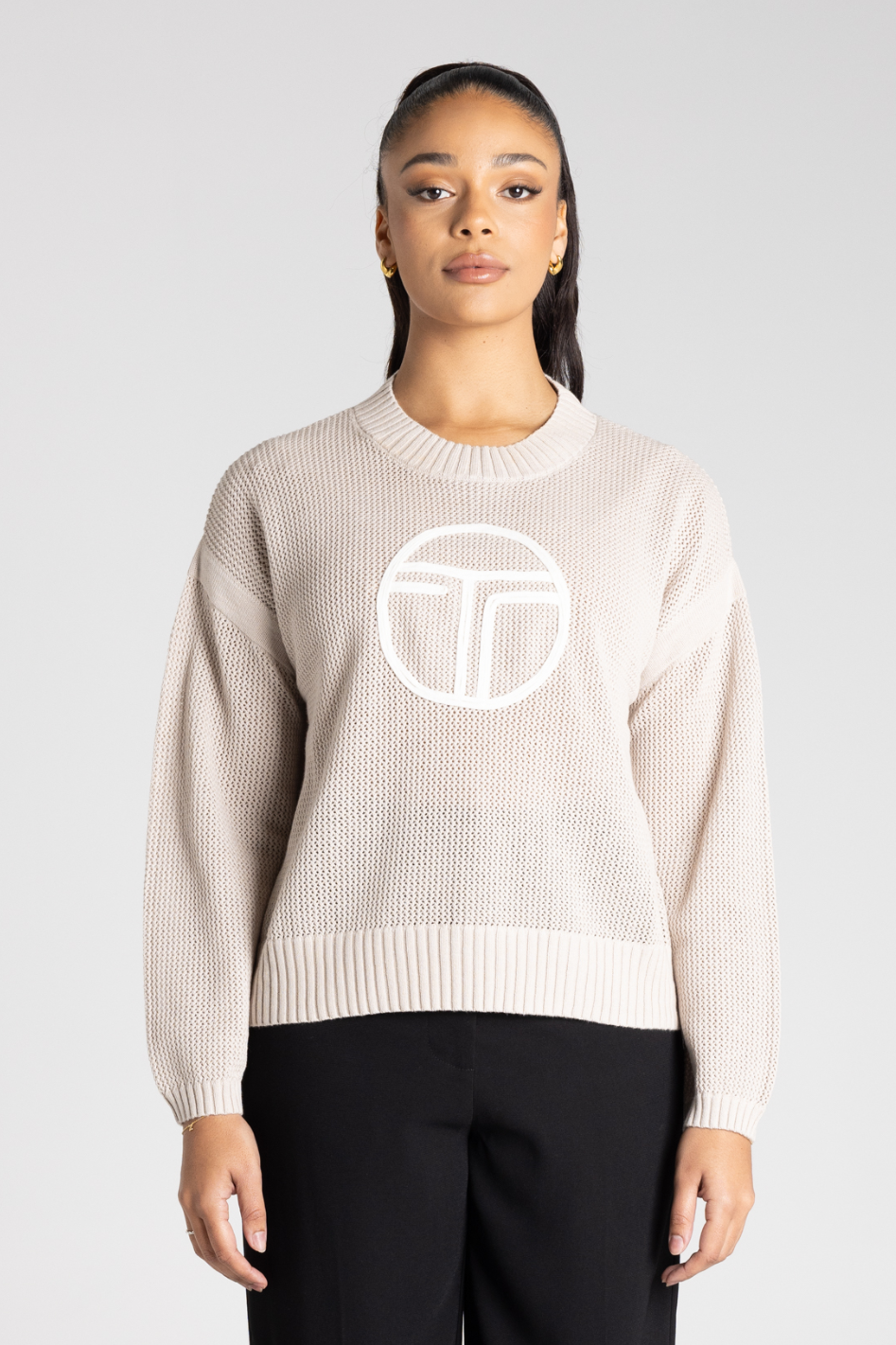 Two T's Logo Pointelle Knit in Oat