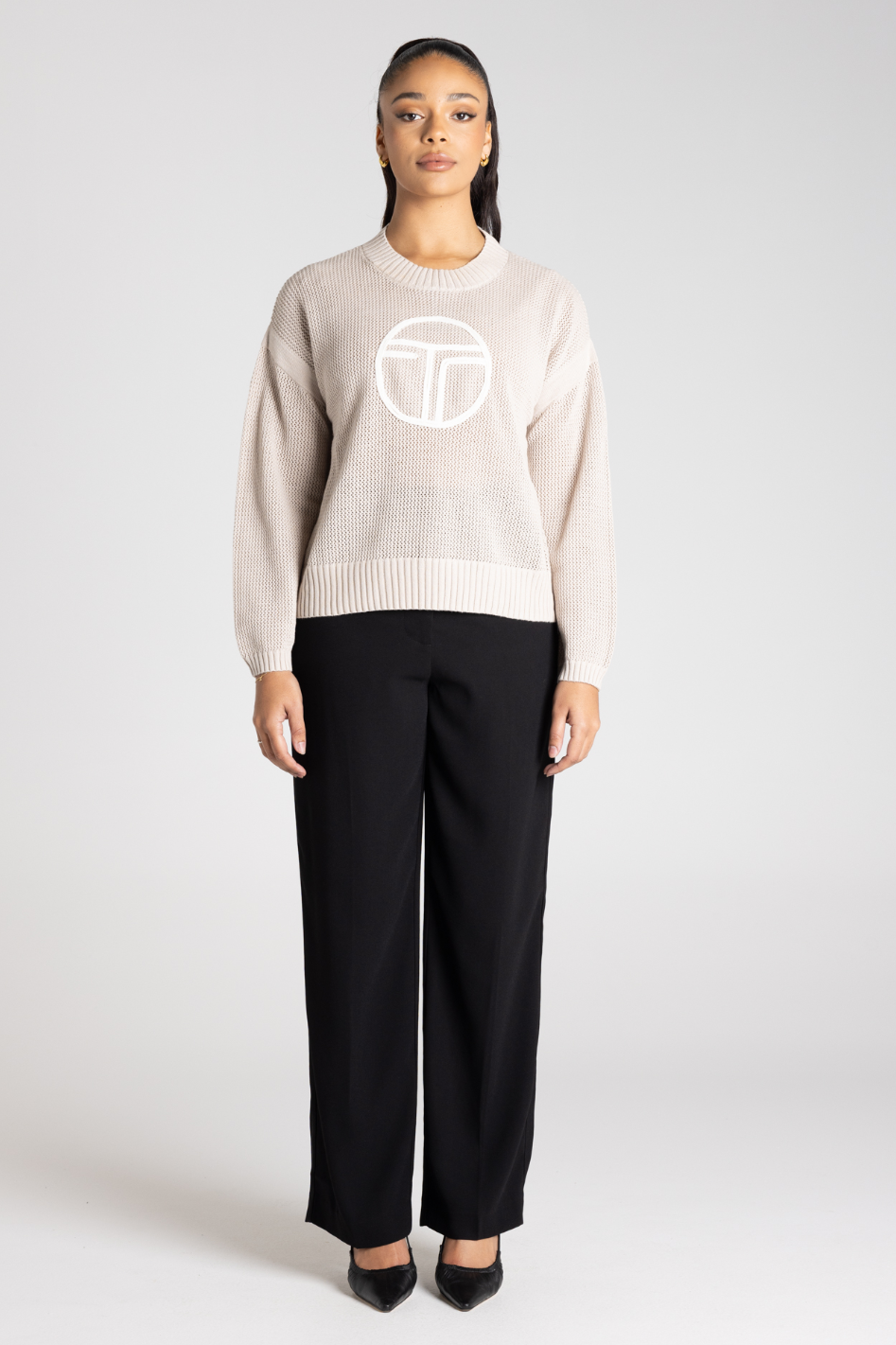 Two T's Logo Pointelle Knit in Oat