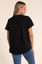 Load image into Gallery viewer, Two T&#39;s Logo Sequin V Neck T-Shirt in Black Back
