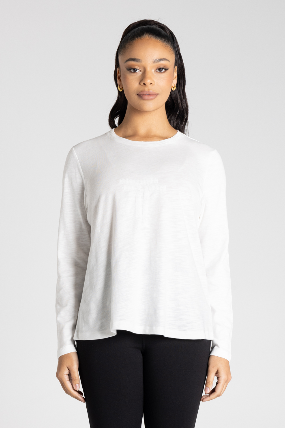 Two T's Long Sleeve Crew with Sequin Logo | White | 3347