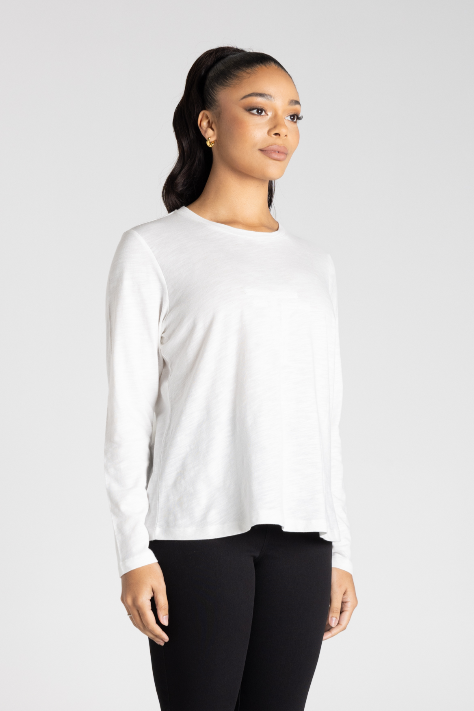Two T's Long Sleeve Crew with Sequin Logo | White | 3347