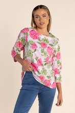 Load image into Gallery viewer, Two T&#39;s Rose Print Jersey 7/8 Sleeve Top
