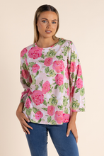 Load image into Gallery viewer, Two T&#39;s Rose Print Jersey 7/8 Sleeve Top
