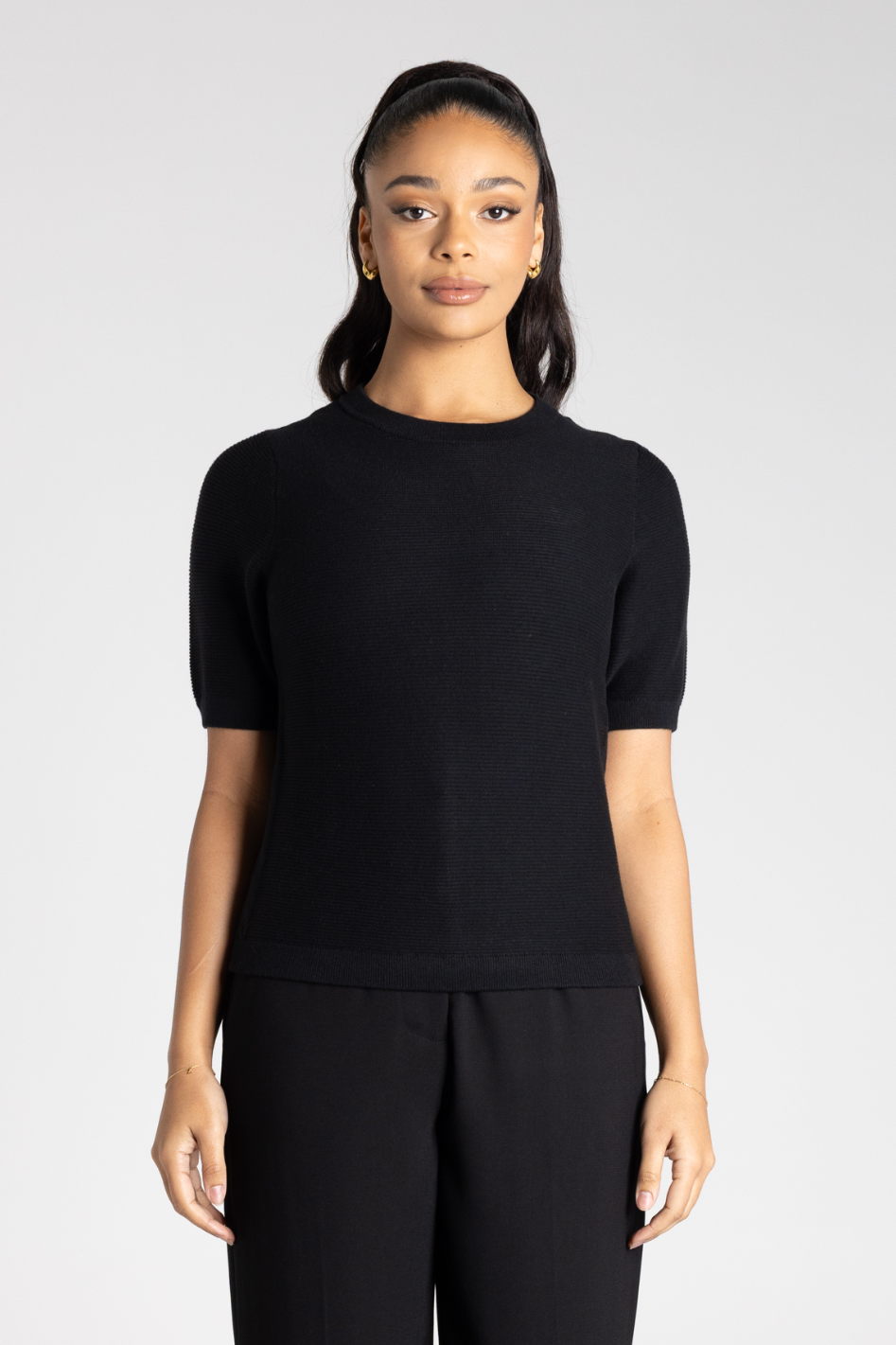 Two T's Short Sleeve Knit Crew in Black