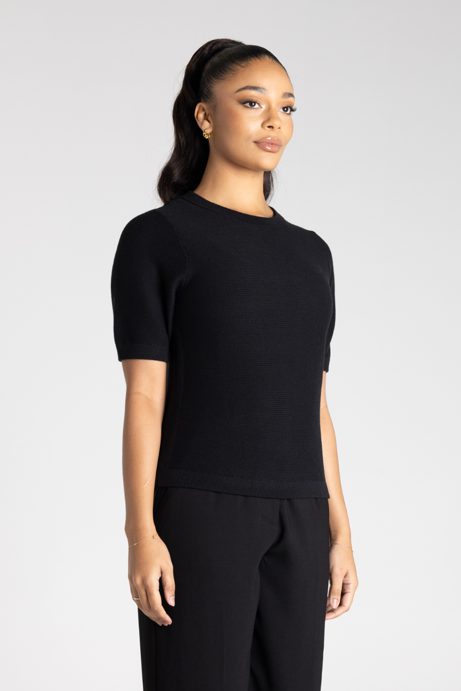 Two T's Short Sleeve Knit Crew in Black