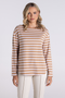 Two T's Stripe Boat Neck with 7/8 Sleeve in Sand/White 