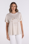 Two T's Stripe Short Sleeve Crew T-Shirt in Sand/White