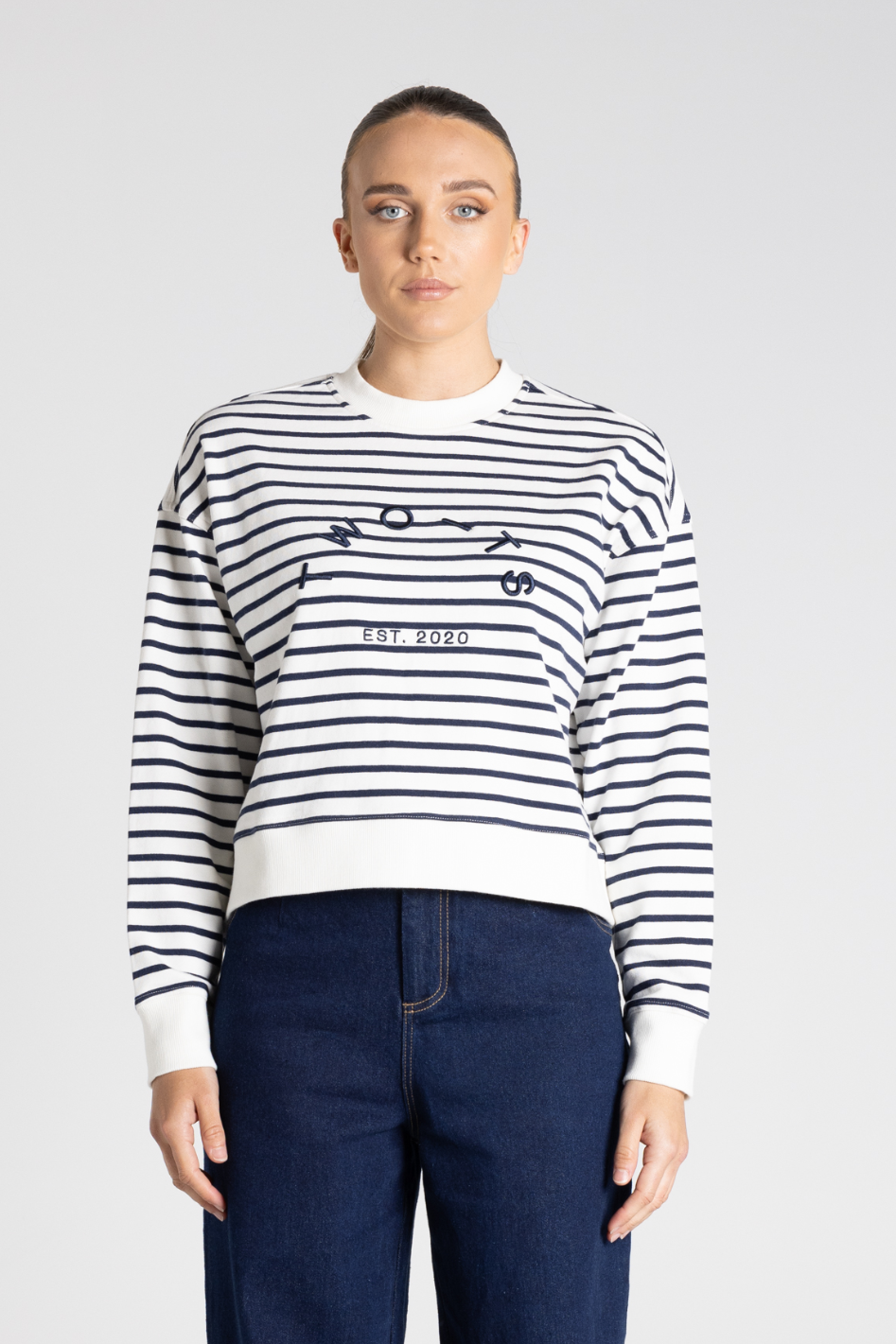 Two T's Stripe Sweat with Embroidered Logo 