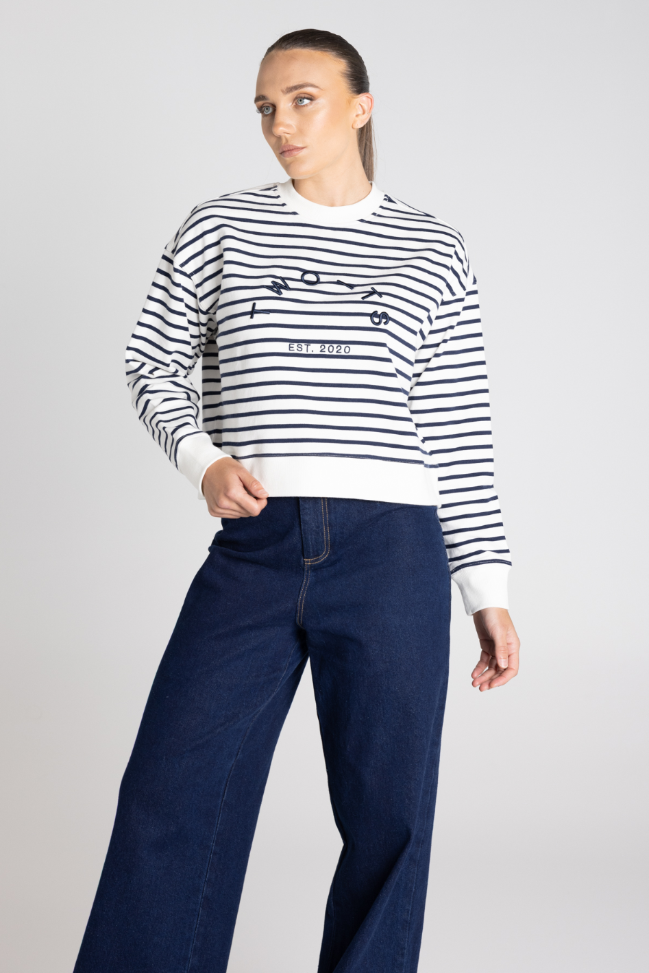 Two T's Stripe Sweat with Embroidered Logo 