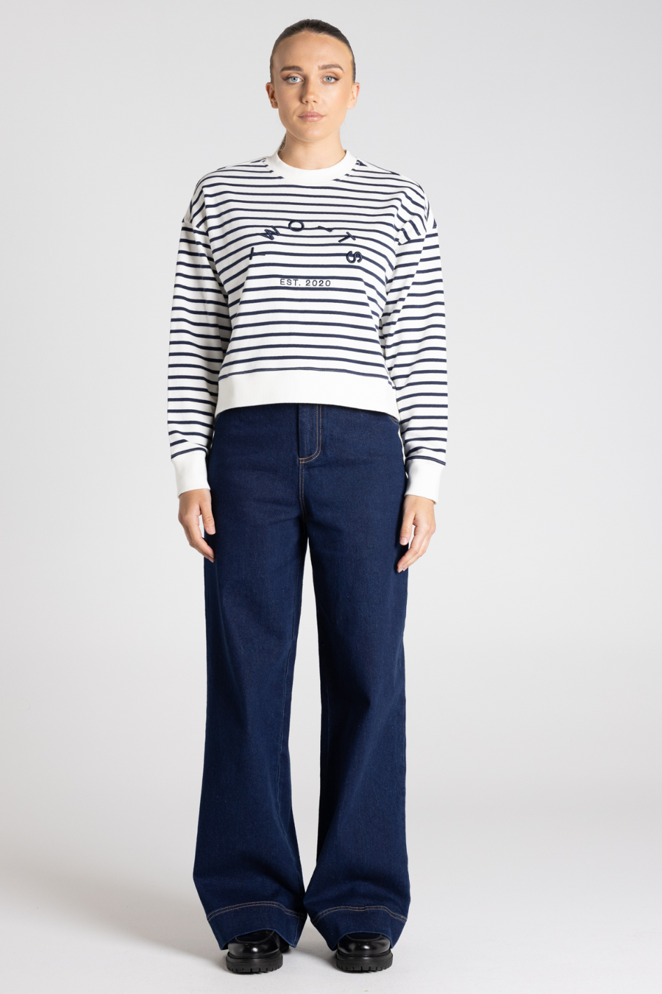 Two T's Stripe Sweat with Embroidered Logo 