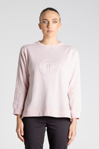 Two T's Sweat with Stripe Sleeve Trim | Pale Pink | 3336