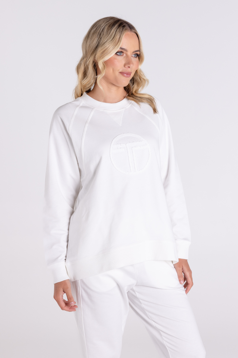 Two T's Sweater with Raw Logo in White