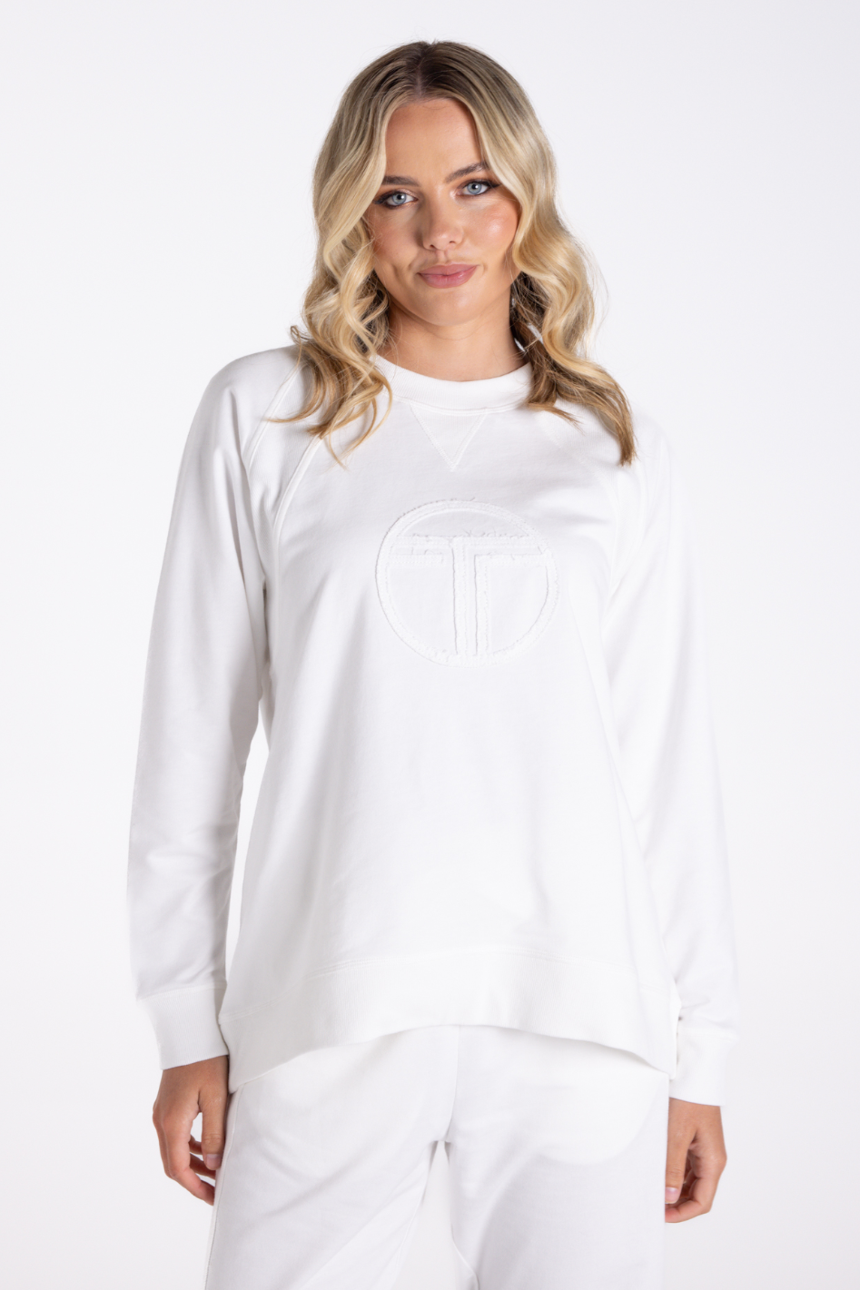 Two T's Sweater with Raw Logo in White