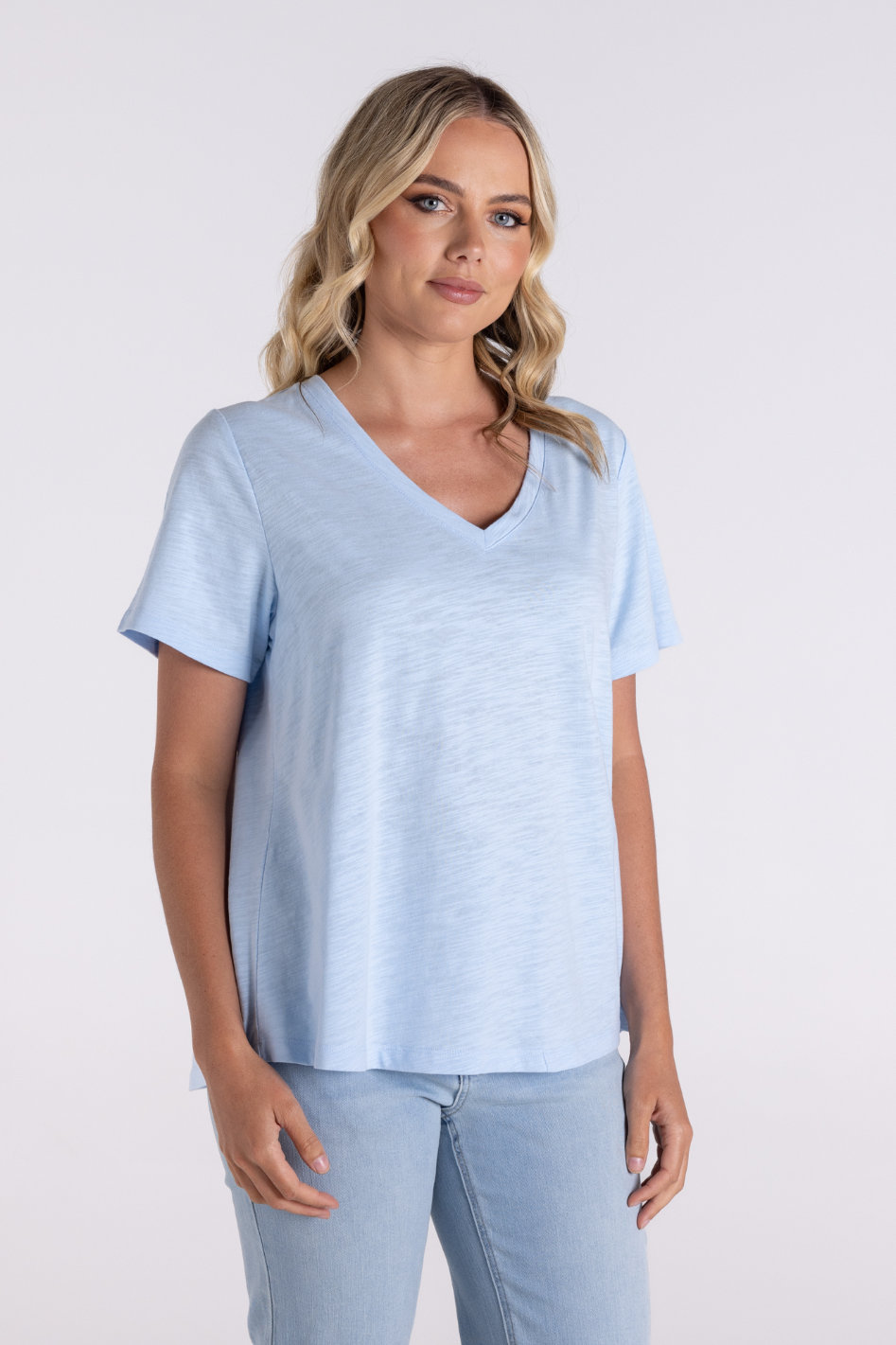 Two T's V Neck T-Shirt | Pale Blue | 3118