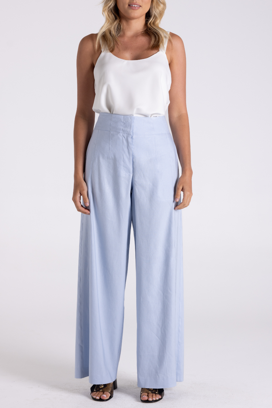 Two T's Linen Viscose Wide Leg Pant in Ice Blue