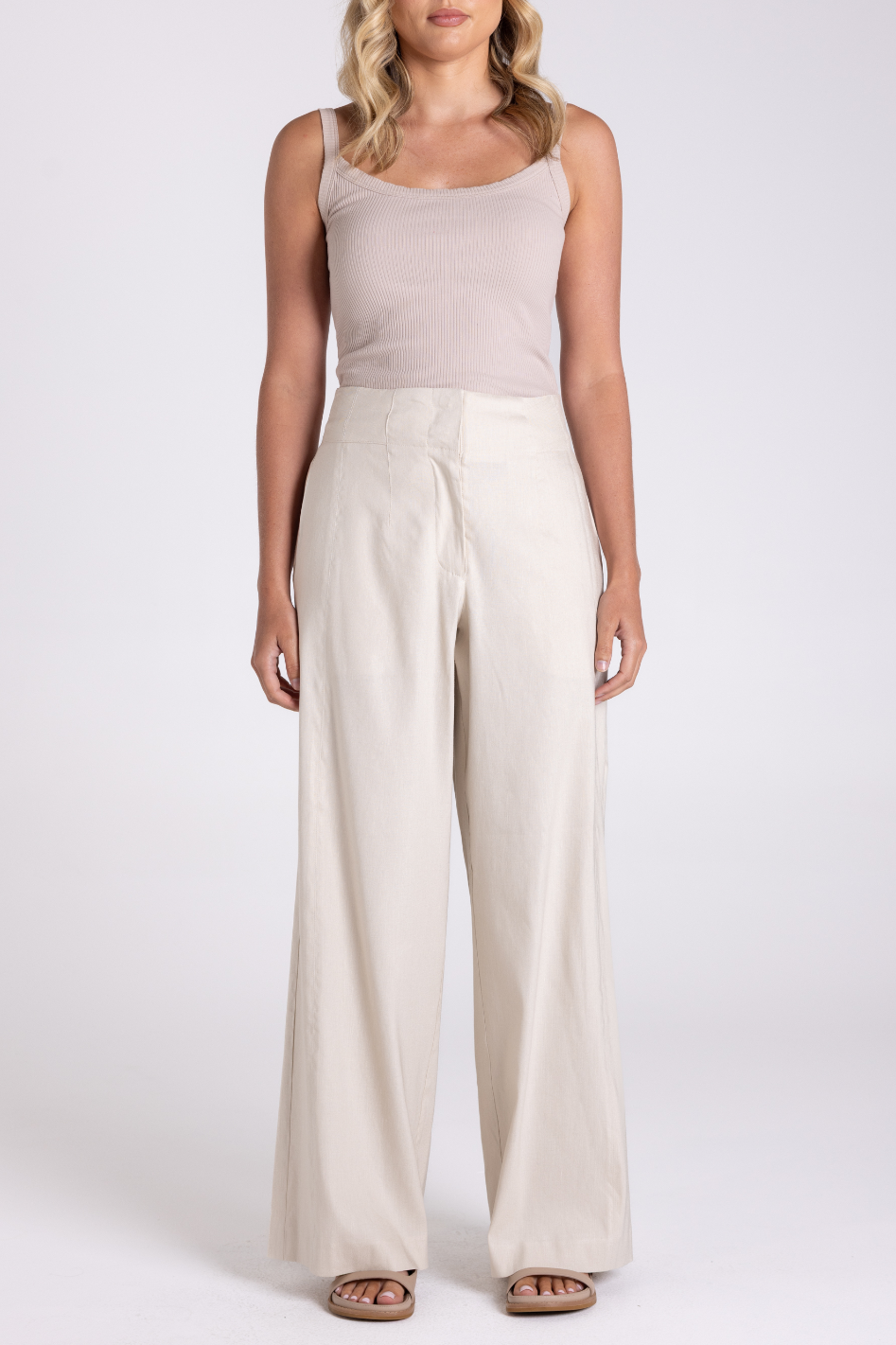 Two T's Linen Viscose Wide Leg Pant in Natural