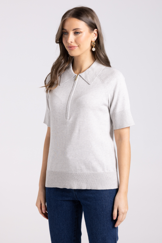 Two T's Zip Knit Polo | Grey Marle