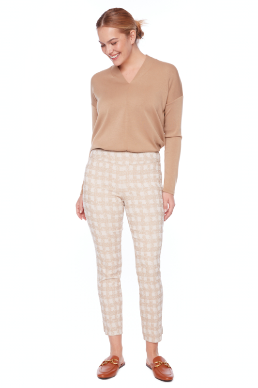 Up! Ecru Plaid Techno Ankle Pant | Ecru | 68234UP