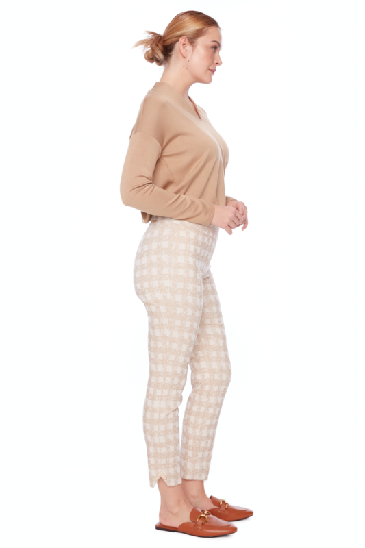 Up! Ecru Plaid Techno Ankle Pant | Ecru | 68234UP
